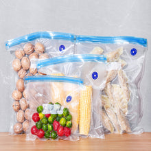 Load image into Gallery viewer, 10pack Reusable Vacuum Food Storage Bags with 3 Different Size Vacuum Food Bags,1 Hand Pump, 2 Sealing Clips
