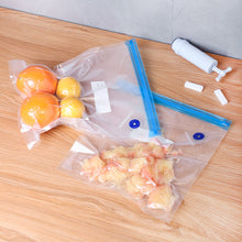 Load image into Gallery viewer, 10pack Reusable Vacuum Food Storage Bags with 3 Different Size Vacuum Food Bags,1 Hand Pump, 2 Sealing Clips
