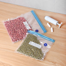 Load image into Gallery viewer, 10pack Reusable Vacuum Food Storage Bags with 3 Different Size Vacuum Food Bags,1 Hand Pump, 2 Sealing Clips

